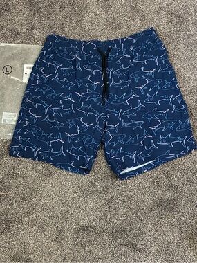 Men's Navy Shark-Print Swim Shorts